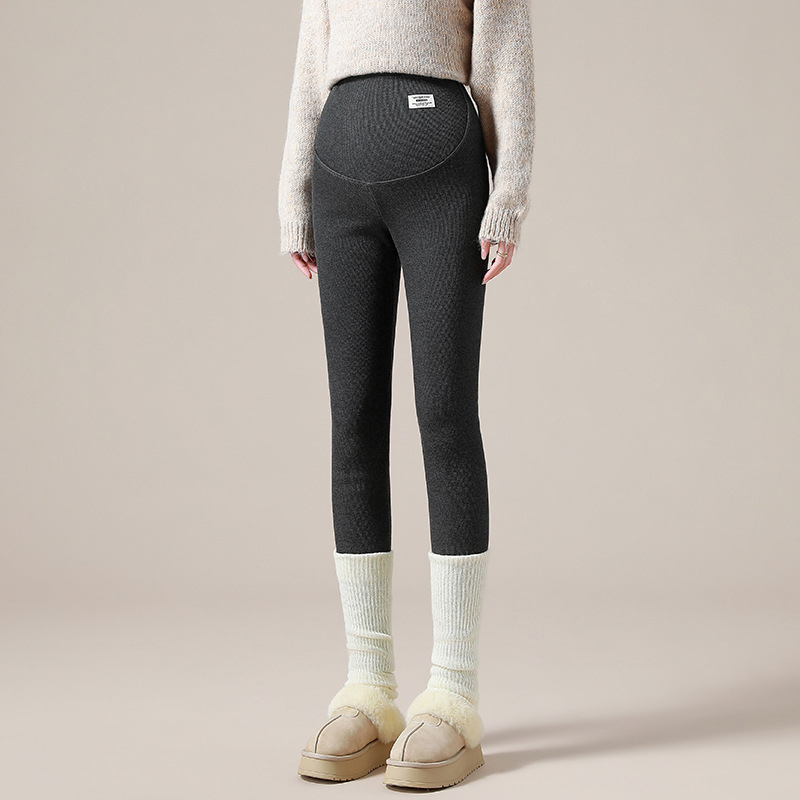 Θερμές παντελόνες εγκυμοσύνης με επένδυση φλίς, υποστήριξη κοιλιάς, ψηλή μέση, μακριές, ύφασμα πολυεστέρα