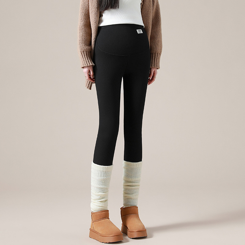 Θερμές παντελόνες εγκυμοσύνης με επένδυση φλίς, υποστήριξη κοιλιάς, ψηλή μέση, μακριές, ύφασμα πολυεστέρα