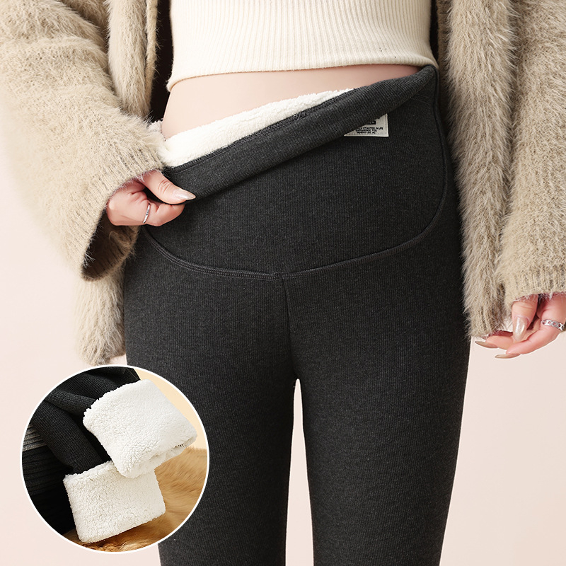 Θερμές παντελόνες εγκυμοσύνης με επένδυση φλίς, υποστήριξη κοιλιάς, ψηλή μέση, μακριές, ύφασμα πολυεστέρα