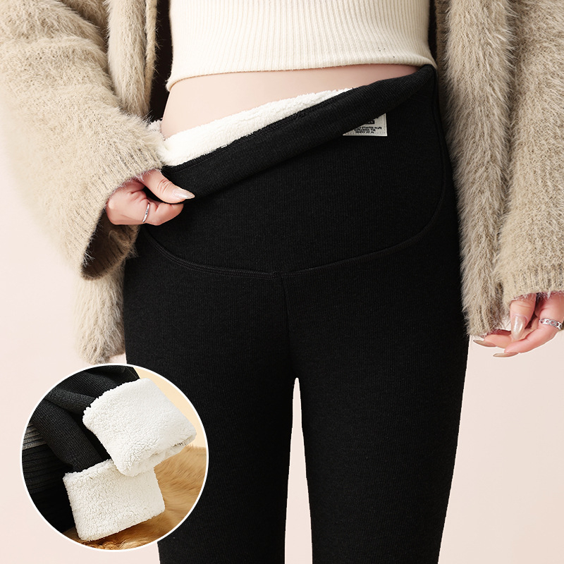 Θερμές παντελόνες εγκυμοσύνης με επένδυση φλίς, υποστήριξη κοιλιάς, ψηλή μέση, μακριές, ύφασμα πολυεστέρα