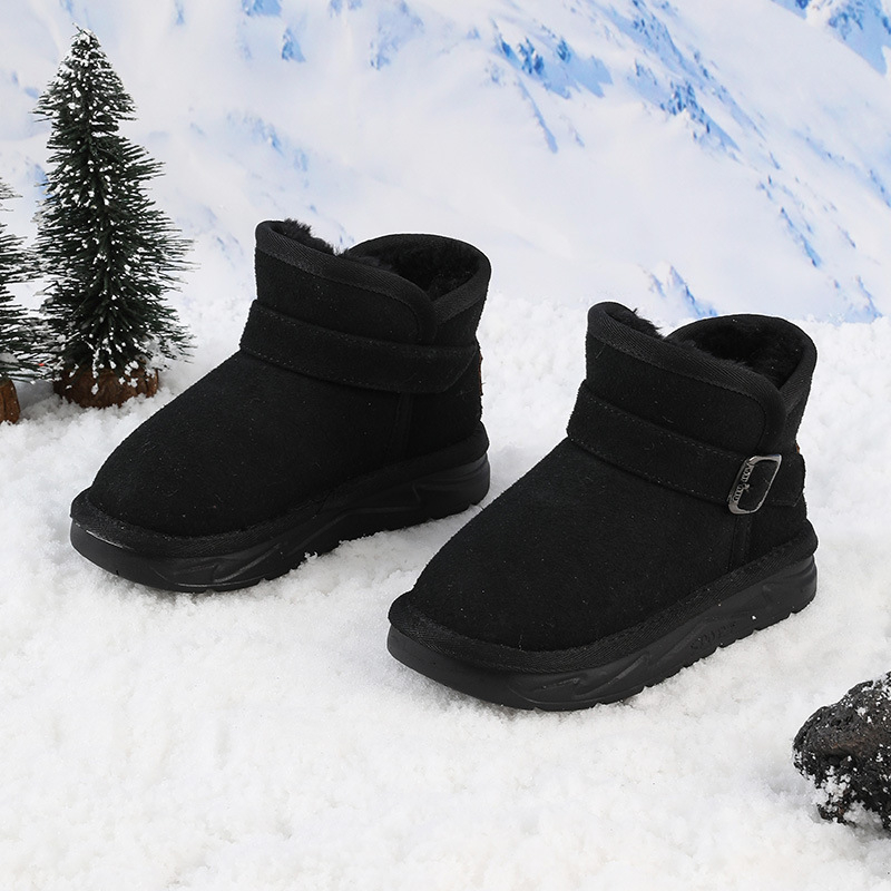 Cizme de zăpadă pentru copii, stil desen animat, exterior din piele sintetică, impermeabile, guler pufos, talpă groasă