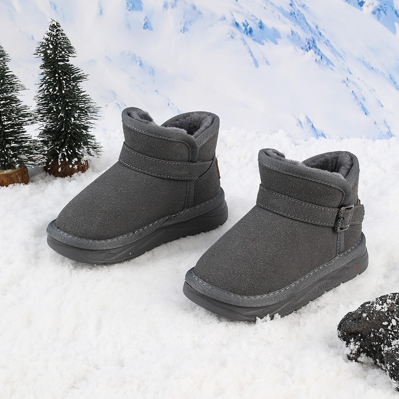 Cizme de zăpadă pentru copii, stil desen animat, exterior din piele sintetică, impermeabile, guler pufos, talpă groasă