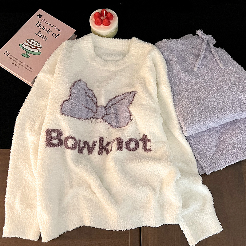 Női pizsama koreai stílusban, 100% pamut, gallér, hosszú ujjú, hosszú nadrág