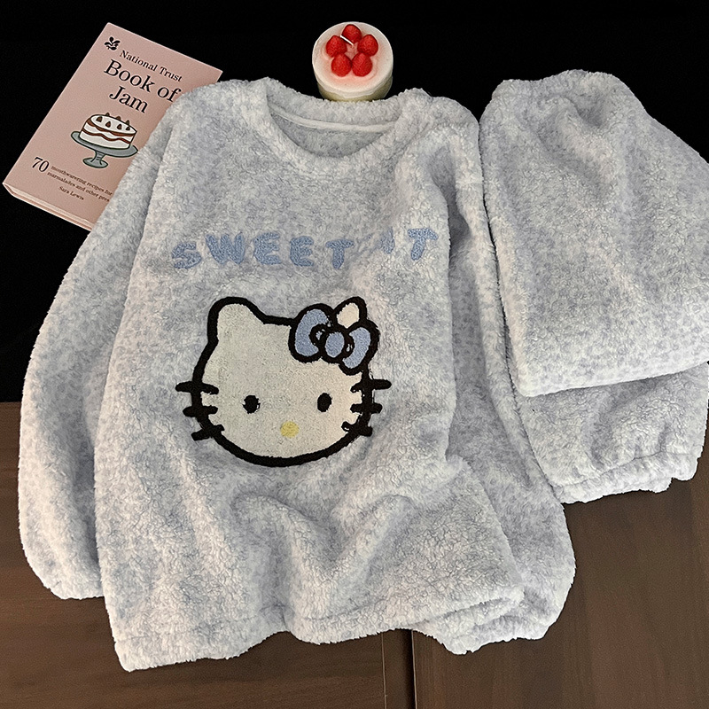 Női pizsama koreai stílusban, 100% pamut, gallér, hosszú ujjú, hosszú nadrág