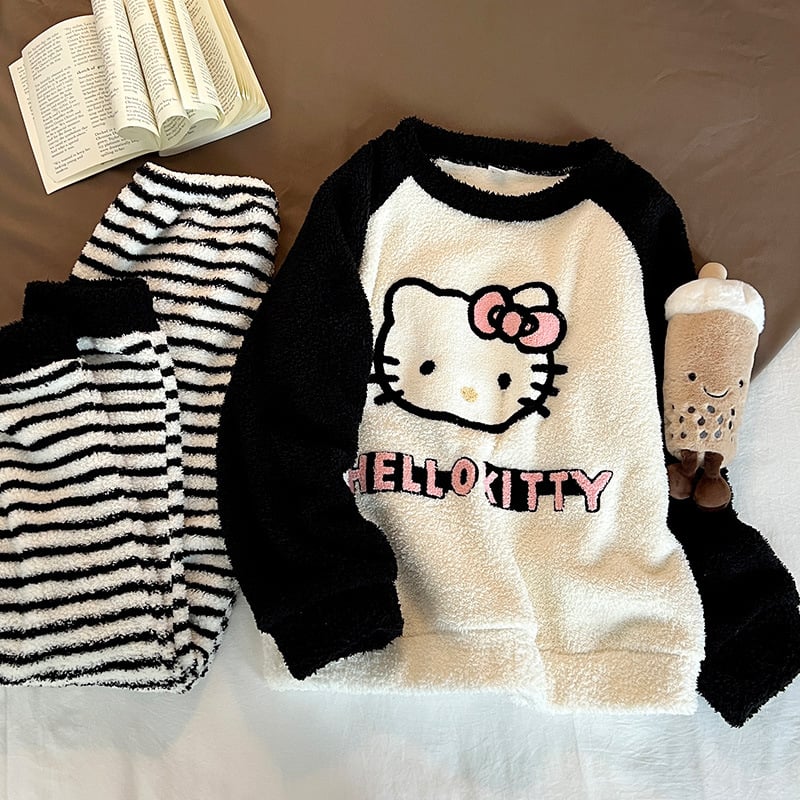 Női pizsama koreai stílusban, 100% pamut, gallér, hosszú ujjú, hosszú nadrág