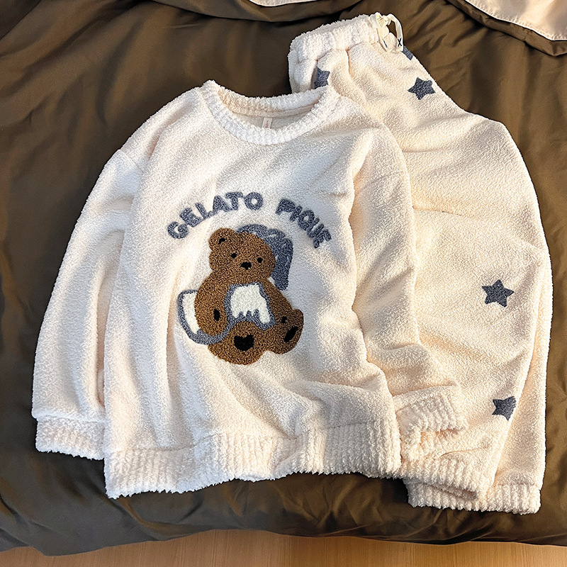 Női pizsama koreai stílusban, 100% pamut, gallér, hosszú ujjú, hosszú nadrág