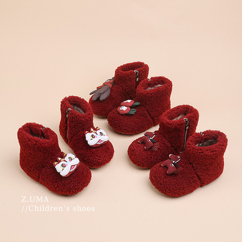 Ghete de iarnă pentru copii, broderie desen animat, partea superioară din bumbac, talpă din cauciuc antiderapant, înălțime medie, rezistente la frig