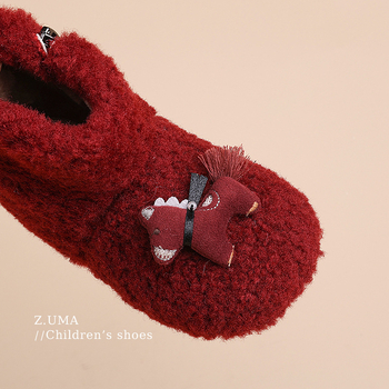 Ghete de iarnă pentru copii, broderie desen animat, partea superioară din bumbac, talpă din cauciuc antiderapant, înălțime medie, rezistente la frig