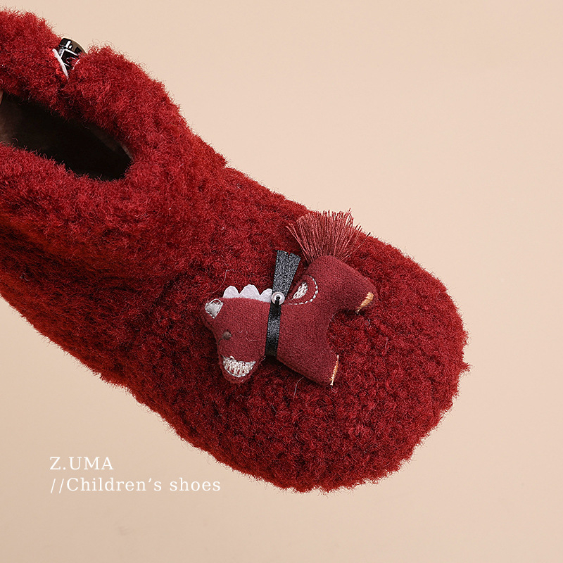 Ghete de iarnă pentru copii, broderie desen animat, partea superioară din bumbac, talpă din cauciuc antiderapant, înălțime medie, rezistente la frig