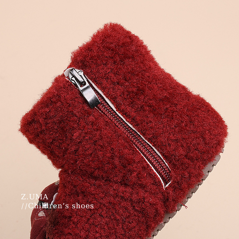 Ghete de iarnă pentru copii, broderie desen animat, partea superioară din bumbac, talpă din cauciuc antiderapant, înălțime medie, rezistente la frig