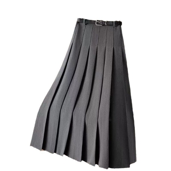 Πλισέ φούστα σε μήκος μίντι, γραμμής Α, υψηλής ποιότητας στυλ κοστουμιού, χωρίς σιδέρωμα, πολυεστέρας με σπάντεξ