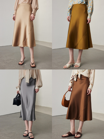 Suknja A-linije od svile Mulberry, kvilirana, srednja duljina, poslovni stil