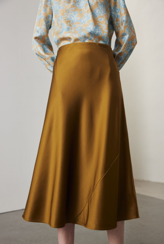 Suknja A-linije od svile Mulberry, kvilirana, srednja duljina, poslovni stil