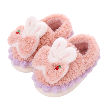 Papuci de casă din bumbac pluș pentru fete, iarnă, interior, talpă PVC antiaderent, imprimeu desen animat, pentru vârsta 1–12 ani