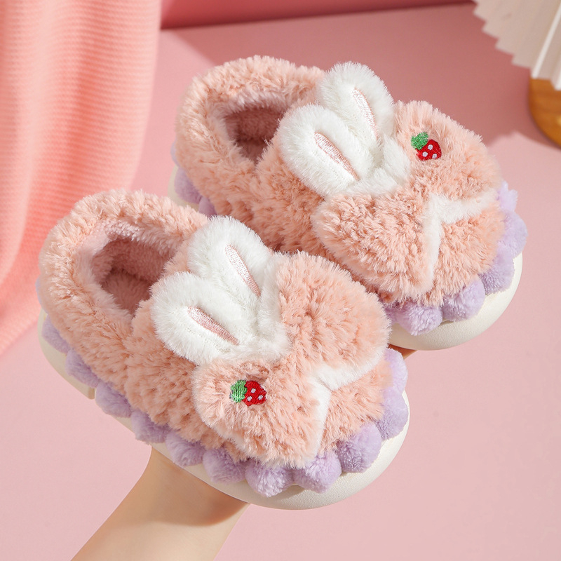Papuci de casă din bumbac pluș pentru fete, iarnă, interior, talpă PVC antiaderent, imprimeu desen animat, pentru vârsta 1–12 ani