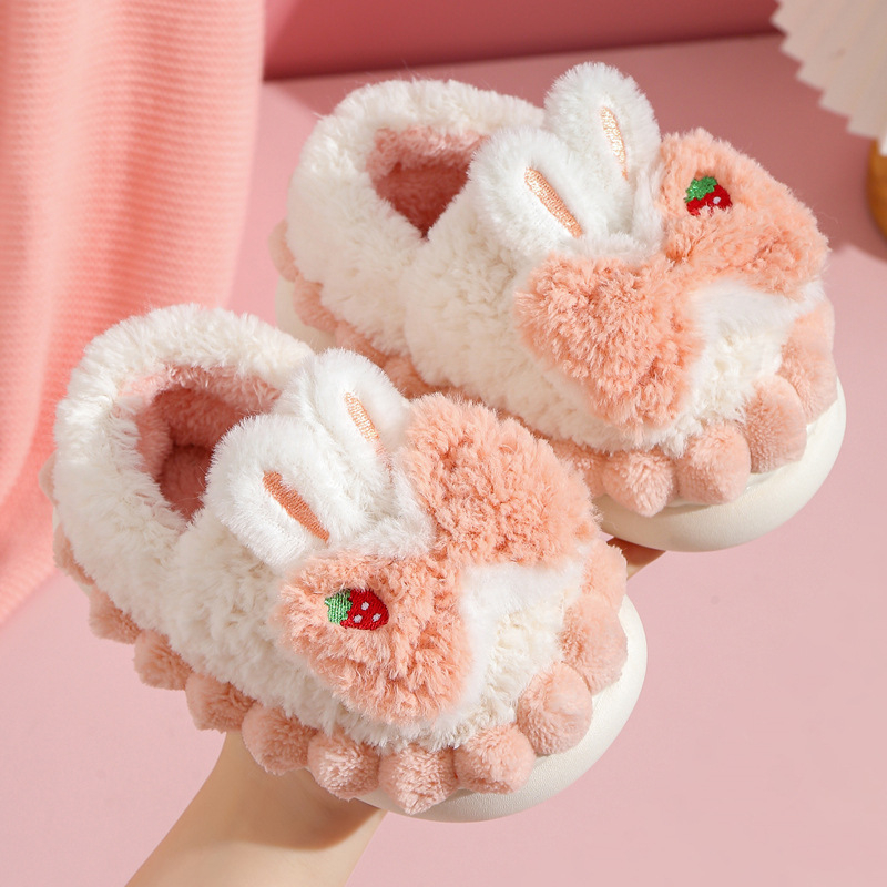 Papuci de casă din bumbac pluș pentru fete, iarnă, interior, talpă PVC antiaderent, imprimeu desen animat, pentru vârsta 1–12 ani
