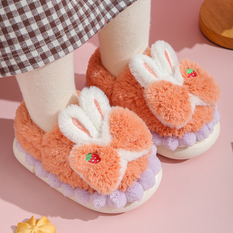 Papuci de casă din bumbac pluș pentru fete, iarnă, interior, talpă PVC antiaderent, imprimeu desen animat, pentru vârsta 1–12 ani