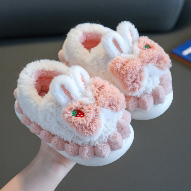 Papuci de casă din bumbac pluș pentru fete, iarnă, interior, talpă PVC antiaderent, imprimeu desen animat, pentru vârsta 1–12 ani