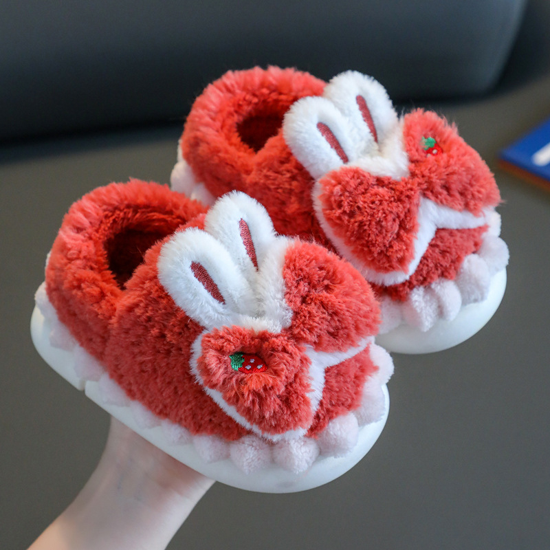 Papuci de casă din bumbac pluș pentru fete, iarnă, interior, talpă PVC antiaderent, imprimeu desen animat, pentru vârsta 1–12 ani