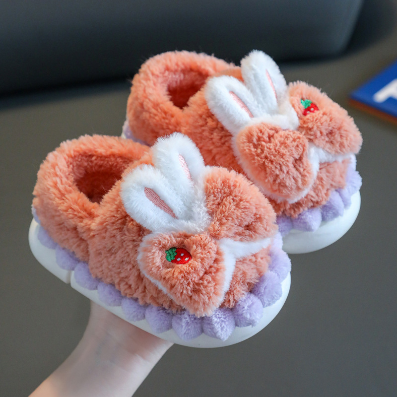 Papuci de casă din bumbac pluș pentru fete, iarnă, interior, talpă PVC antiaderent, imprimeu desen animat, pentru vârsta 1–12 ani