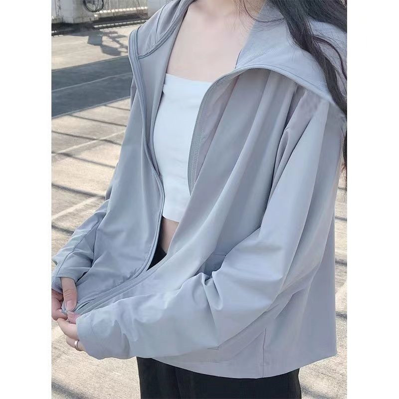 Ženska vanjska odjeća od Ice Silk, ultra tanka, kapuljača, 90-95% poliester, srednja duljina (50–65 cm), dugi rukavi