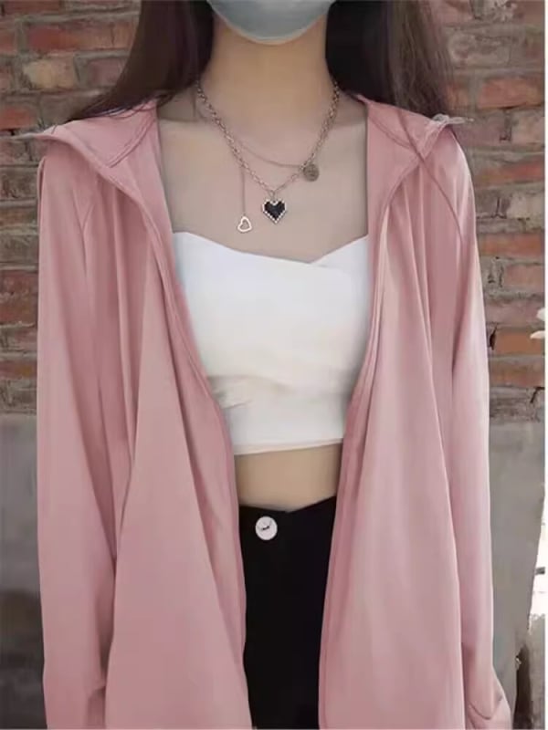 Яке за момичета с UV защита, ултра тънко, качулка, свободна кройка, полиестер