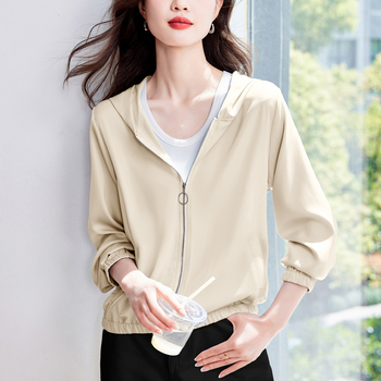 Дамска качулка за защита от слънцето с цип, полиестер, Cool Silk, UPF50+, дълги ръкави