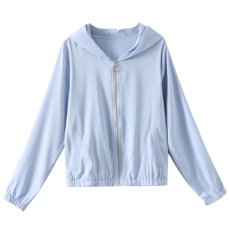 Дамска качулка за защита от слънцето с цип, полиестер, Cool Silk, UPF50+, дълги ръкави