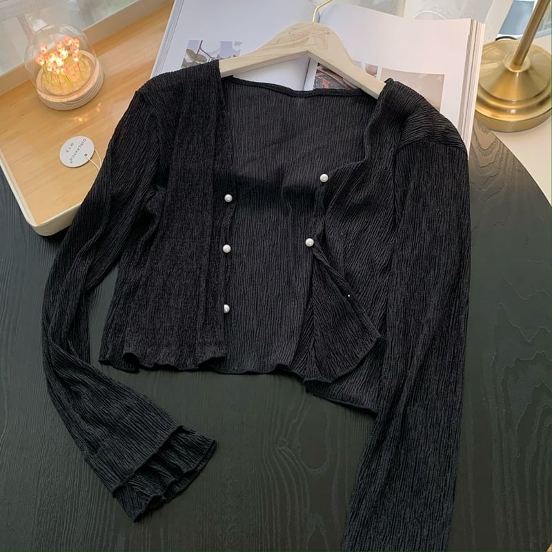 Полиестеров кардиган за защита от слънцето, летен лек външен слой с тънки презрамки, дълги ръкави, средна дължина, UPF30+