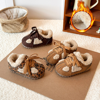 Pantofi de iarnă pentru copii, piele sintetică, căptuți cu fleece, închidere Velcro, talpă din cauciuc groasă, unisex, stil coreean, 1–12 ani, iarna 2025