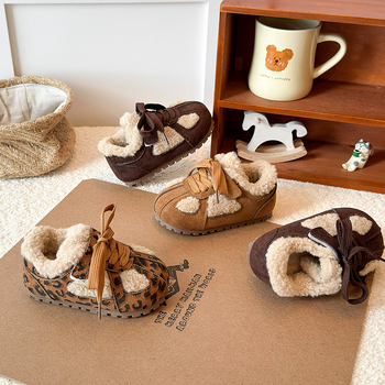 Pantofi de iarnă pentru copii, piele sintetică, căptuți cu fleece, închidere Velcro, talpă din cauciuc groasă, unisex, stil coreean, 1–12 ani, iarna 2025