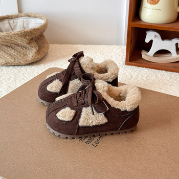 Pantofi de iarnă pentru copii, piele sintetică, căptuți cu fleece, închidere Velcro, talpă din cauciuc groasă, unisex, stil coreean, 1–12 ani, iarna 2025