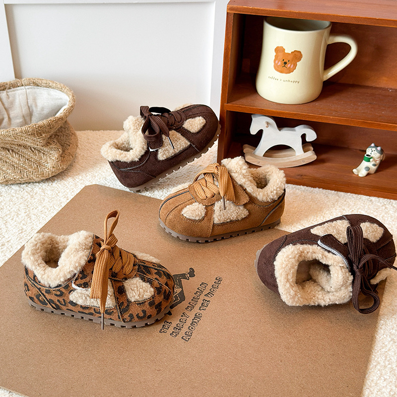 Pantofi de iarnă pentru copii, piele sintetică, căptuți cu fleece, închidere Velcro, talpă din cauciuc groasă, unisex, stil coreean, 1–12 ani, iarna 2025