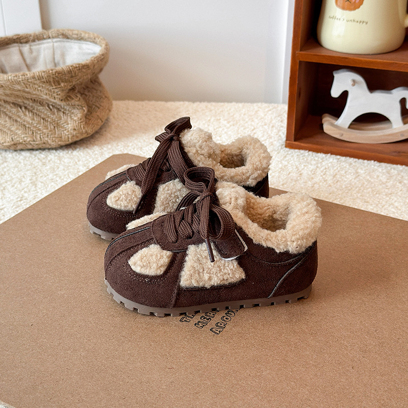 Pantofi de iarnă pentru copii, piele sintetică, căptuți cu fleece, închidere Velcro, talpă din cauciuc groasă, unisex, stil coreean, 1–12 ani, iarna 2025