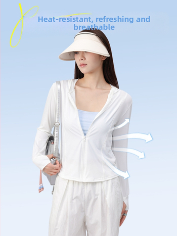Дамско яке за UV защита, дишаща вискозна материя, UPF50+, тясна кройка, къс модел с преден цип