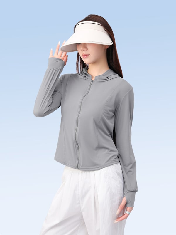 Дамско яке за UV защита, дишаща вискозна материя, UPF50+, тясна кройка, къс модел с преден цип
