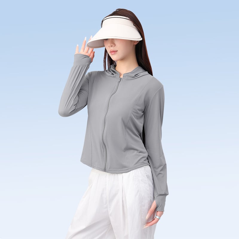 Дамско яке за UV защита, дишаща вискозна материя, UPF50+, тясна кройка, къс модел с преден цип