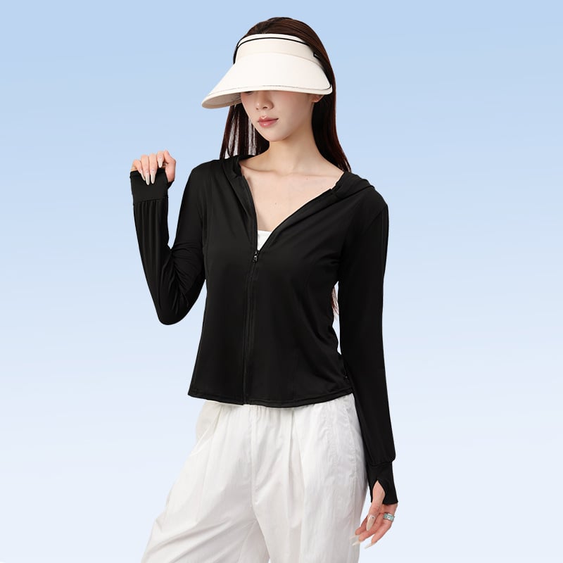 Дамско яке за UV защита, дишаща вискозна материя, UPF50+, тясна кройка, къс модел с преден цип