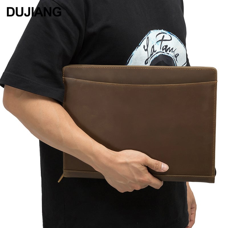 DUJIANG torbica za tablet i notesnik — prava koža, Crazy Horse završna obrada, gradski minimalistički stil, unisex, proljeće 2025 izlazak