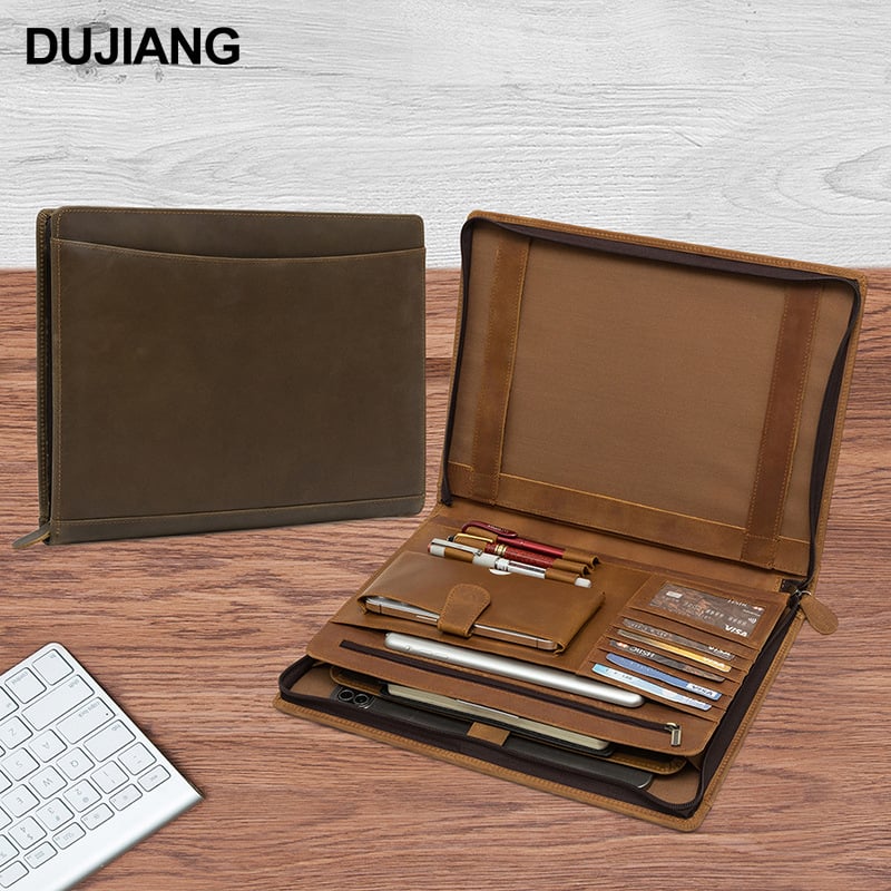 DUJIANG torbica za tablet i notesnik — prava koža, Crazy Horse završna obrada, gradski minimalistički stil, unisex, proljeće 2025 izlazak