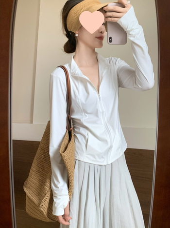 Памучен топ за защита от слънцето, свободна кройка, дълъг ръкав, UPF30+, тънък