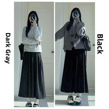 Φαρδιά φούστα γραμμής Α, μεσαίου μήκους, ραφή splicing, φθινόπωρο 2025