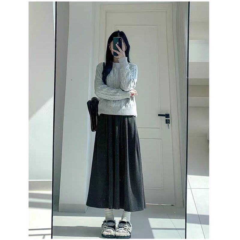 Φαρδιά φούστα γραμμής Α, μεσαίου μήκους, ραφή splicing, φθινόπωρο 2025