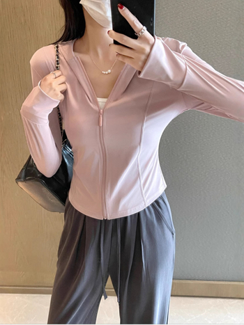 Дамска Slim слънцезащитна яке с цип, Ice Silk полиестер, дълги ръкави, къс модел, лято 2025, UPF30+