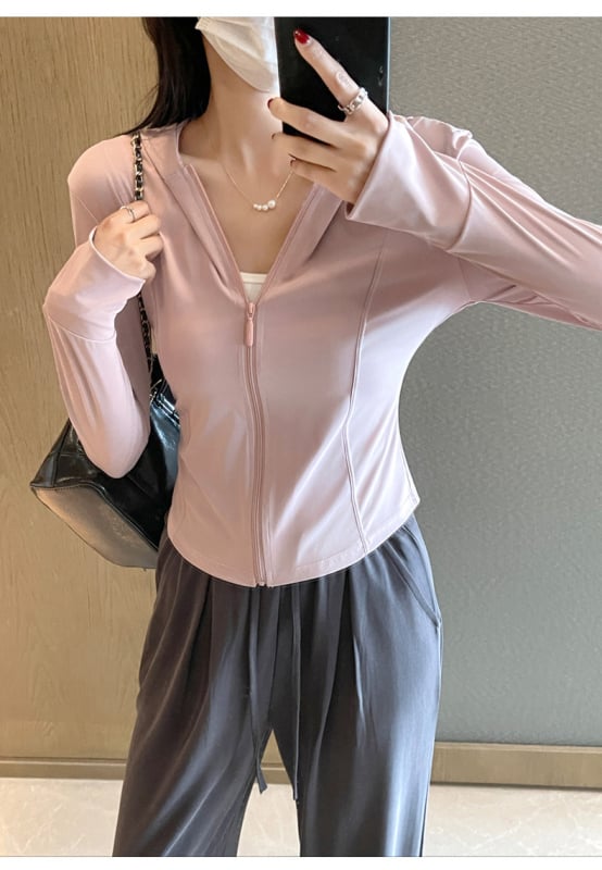 Дамска Slim слънцезащитна яке с цип, Ice Silk полиестер, дълги ръкави, къс модел, лято 2025, UPF30+