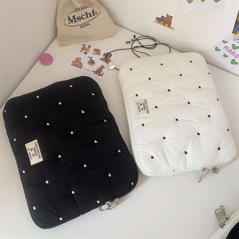 Liner pentru husă tabletă cu broderie de puncte, exterior din nylon, căptușeală din bumbac, respirabil și ultra-ușor