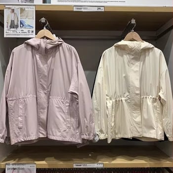 Дамско яке с качулка за UV защита, UPF30+, дълги ръкави, цип отпред, лека полиестрова материя