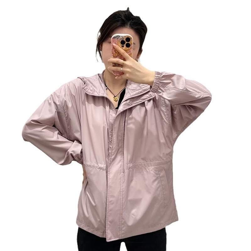 Дамско яке с качулка за UV защита, UPF30+, дълги ръкави, цип отпред, лека полиестрова материя