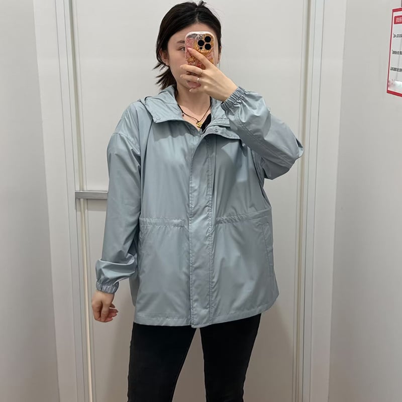 Дамско яке с качулка за UV защита, UPF30+, дълги ръкави, цип отпред, лека полиестрова материя