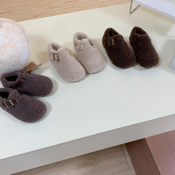 Pantofi pentru copii în stil coreean, cu partea superioară pufoasă, închidere Velcro, talpă din cauciuc, construcție groasă, pentru vârste 1–12 ani